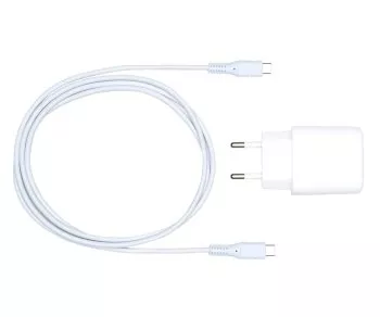 USB PD/QC 3.0 töltőadapter, C-C kábellel, fehér 20W, 3,6V~5,9V/3A; 6~9V/2A; 9V~12V/1,5A